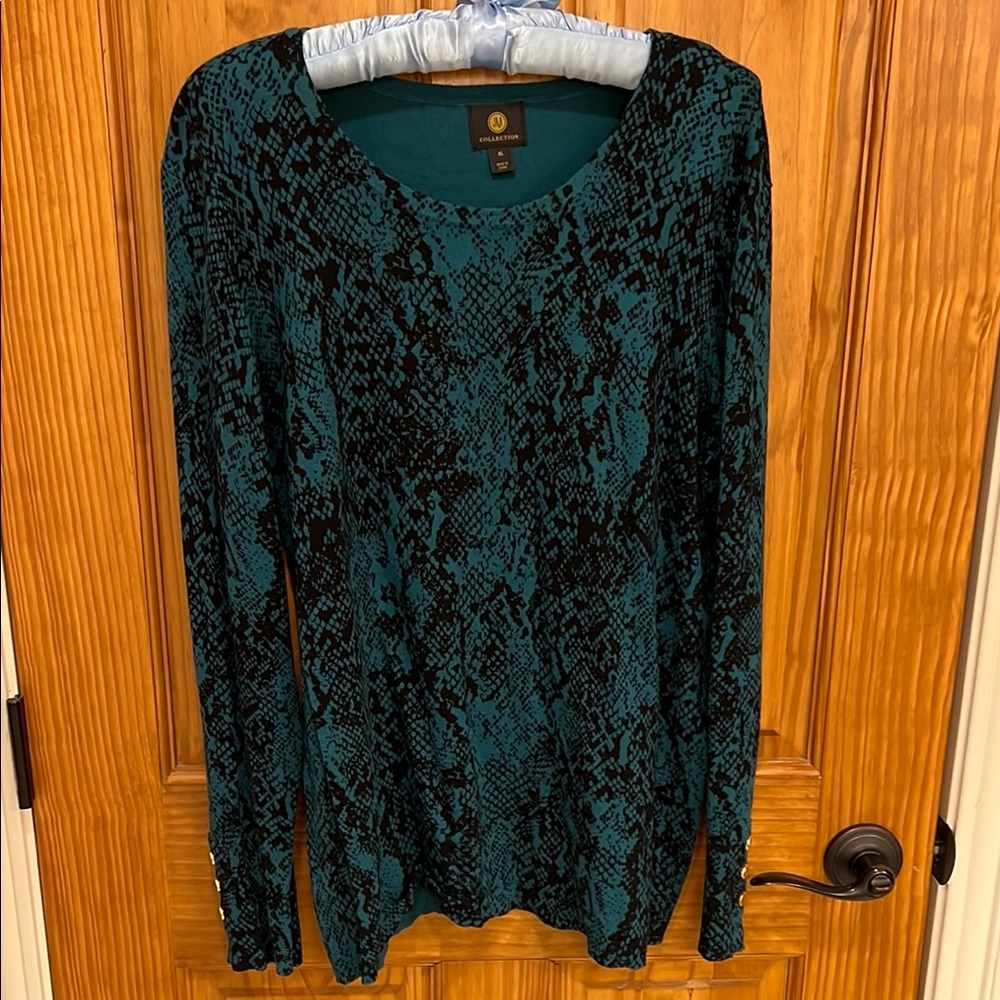 JM Collection  Teal and Black Snake Print Women's Top XL